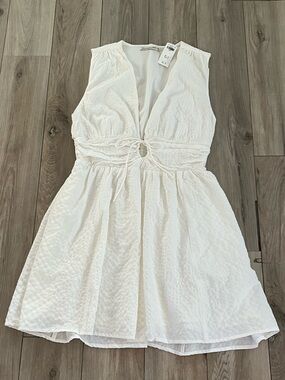 New Abercrombie & Fitch Textured Plunge White Mini Dress Womens large